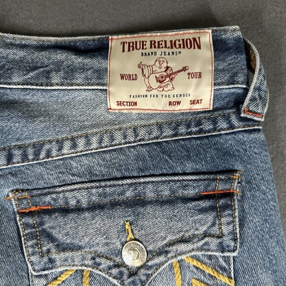 True Religion Ricky Jeans Mens 34x34 Distressed Relaxed Straight Rope Stitch Fla - Picture 14 of 16